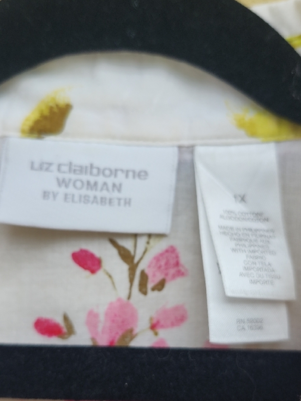 Liz Claiborne Woman Floral Button-Up Blouse in White with Pink & Yellow Blooms - Picture 2 of 13
